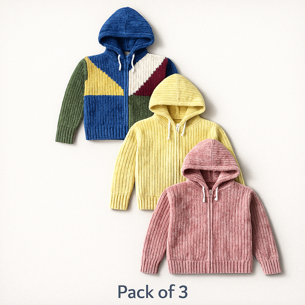 Kid's Zipper Sweater Hoodies - Pack of 3