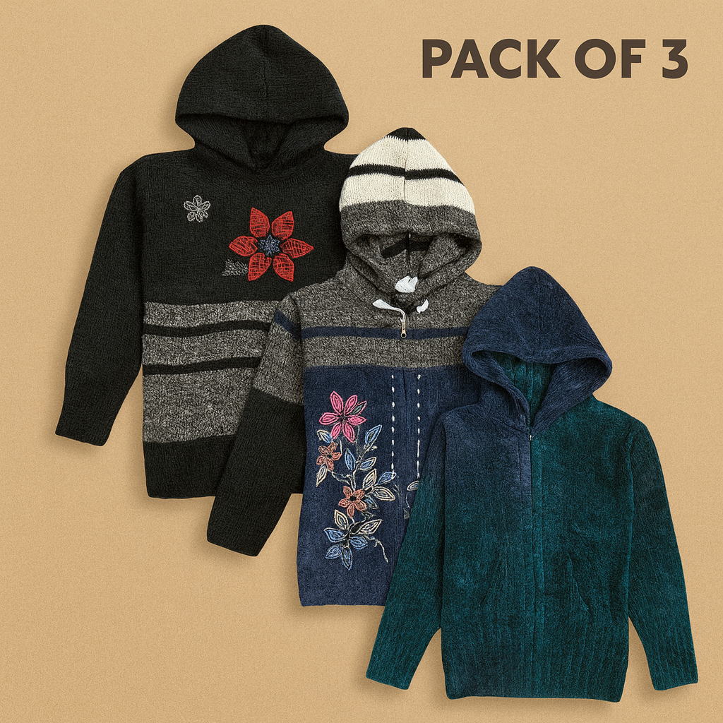 Kid's Zipper Sweater Hoodies - Pack of 3