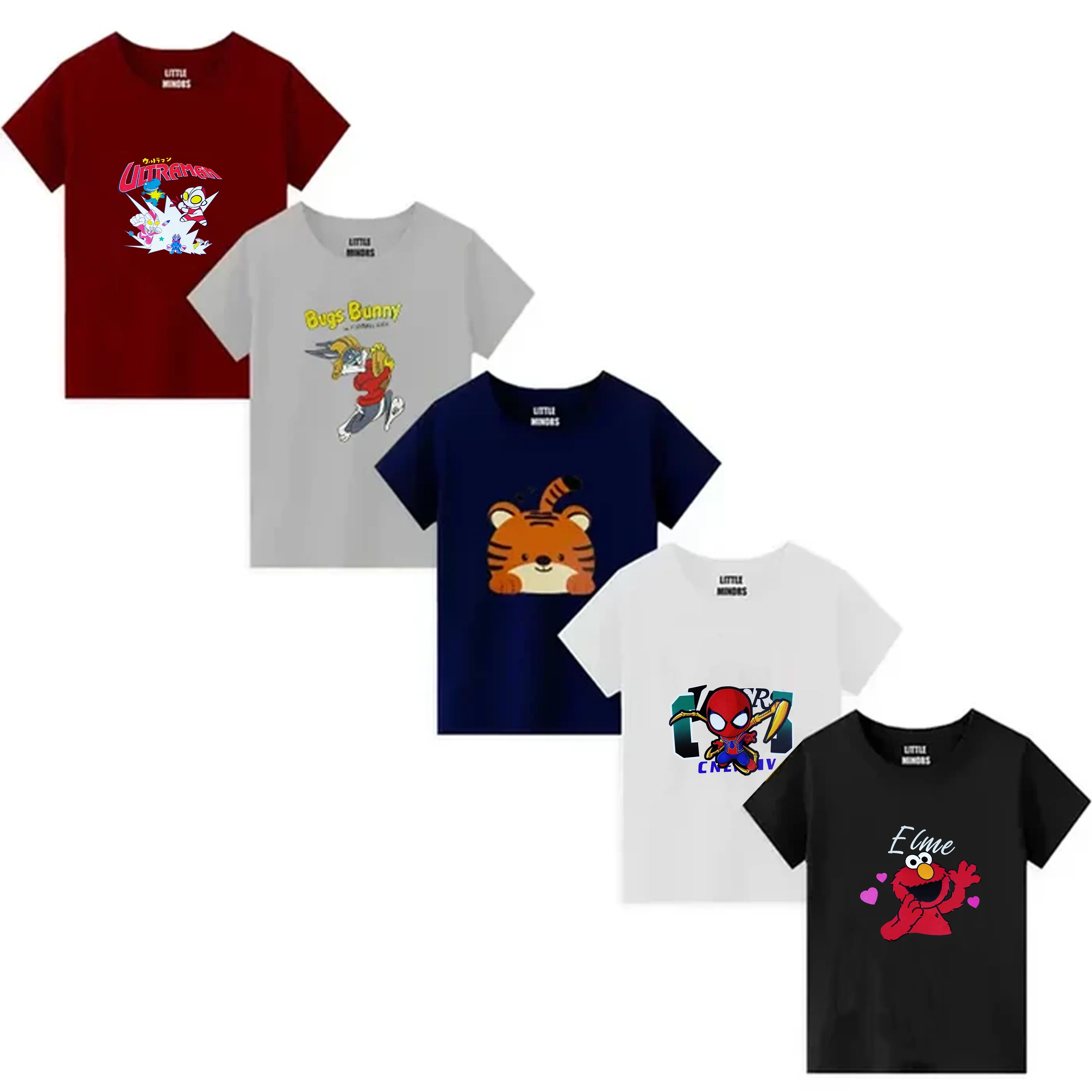 Boys Jersey Cotton Sticker T-Shirt - Pack Of 5