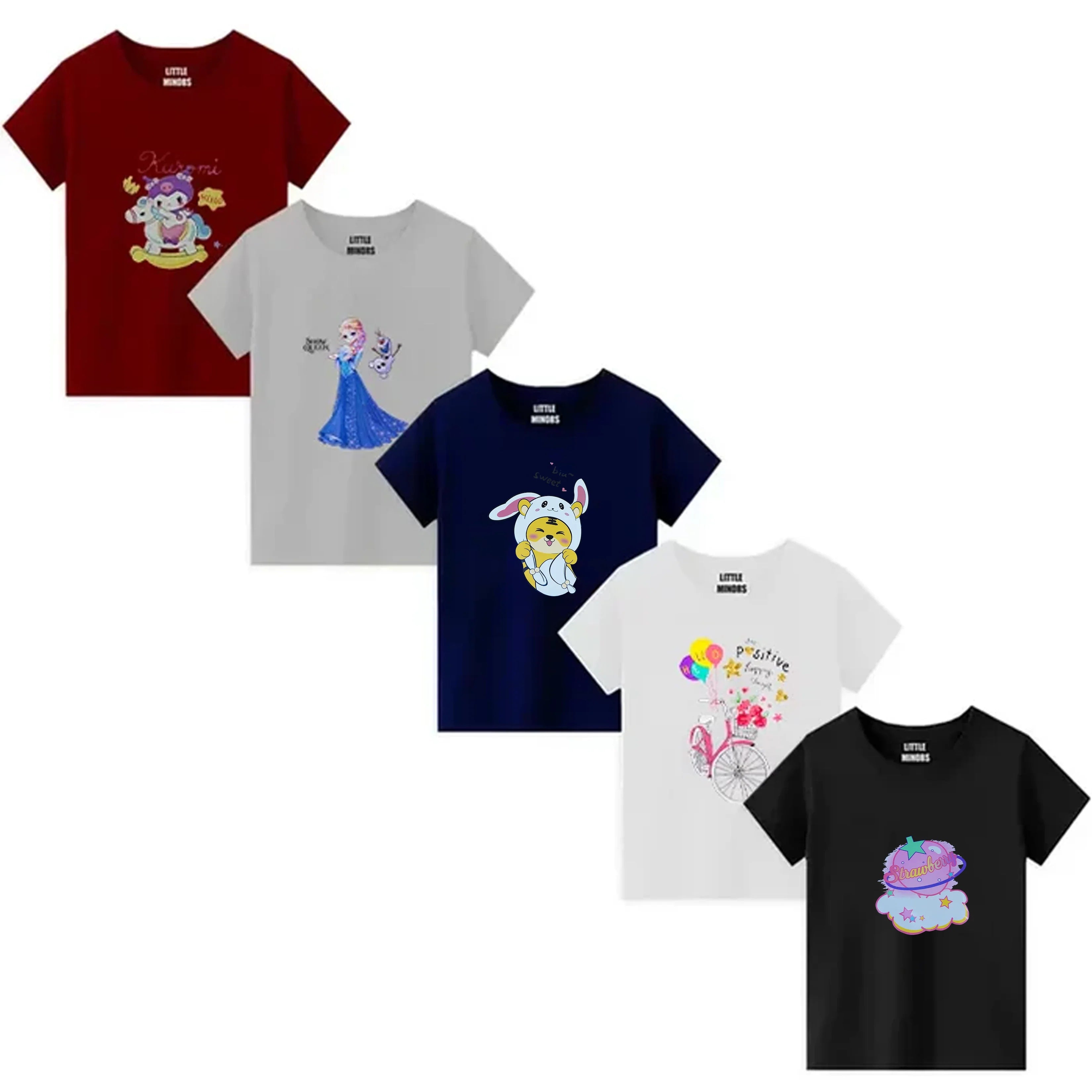 Girls Jersey Cotton Sticker T-Shirt - Pack Of 5