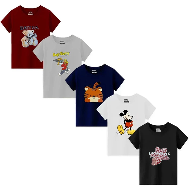 Boys Jersey Cotton Sticker T-Shirt - Pack Of 5