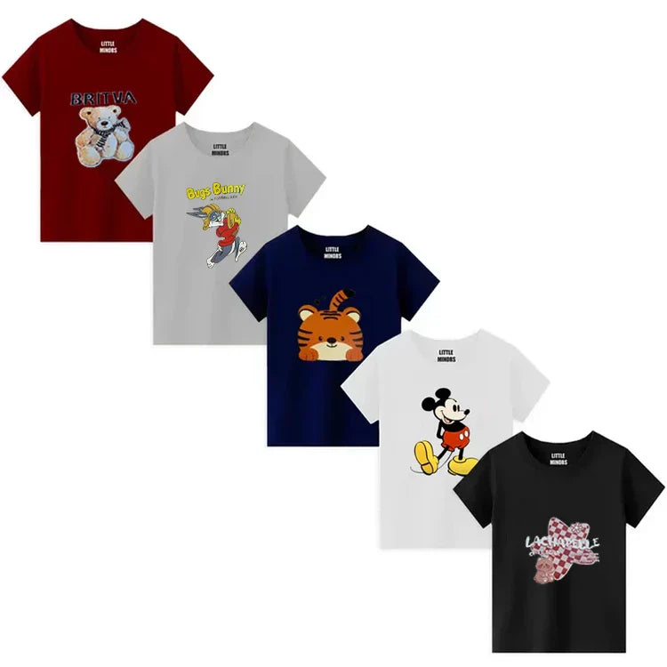 Boys Jersey Cotton Sticker T-Shirt - Pack Of 5