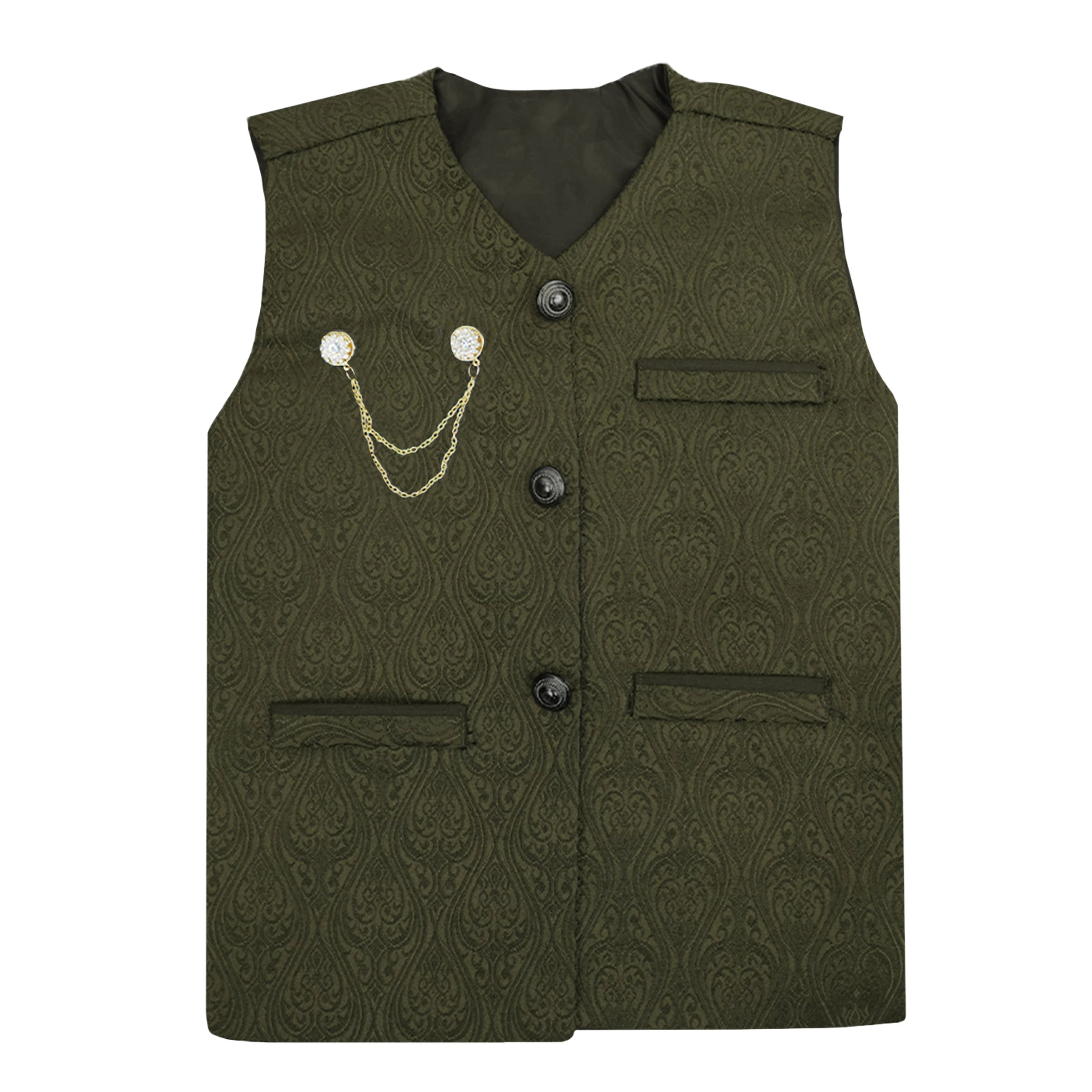Kids 3-Piece Kurta Shalwar Waistcoat Set - Olive Green