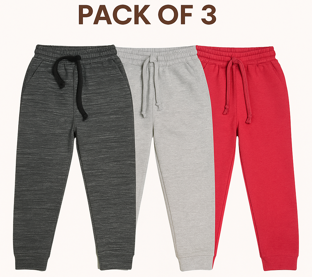 Kids Fleece Trousers Pack of 3/6 with Pocket- Random Color