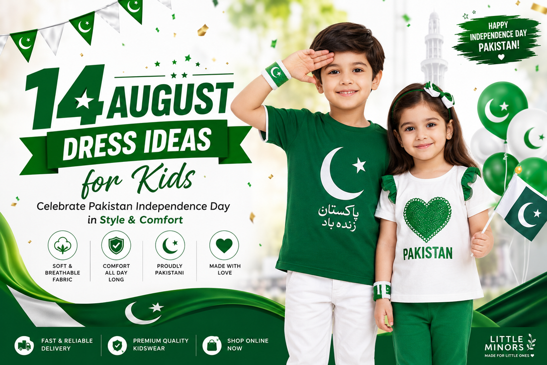 14 August dress ideas for kids in Pakistan with green and white Independence Day outfits