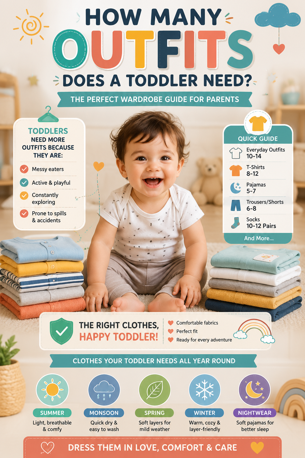 Toddler wardrobe checklist showing how many outfits a toddler needs for everyday wear