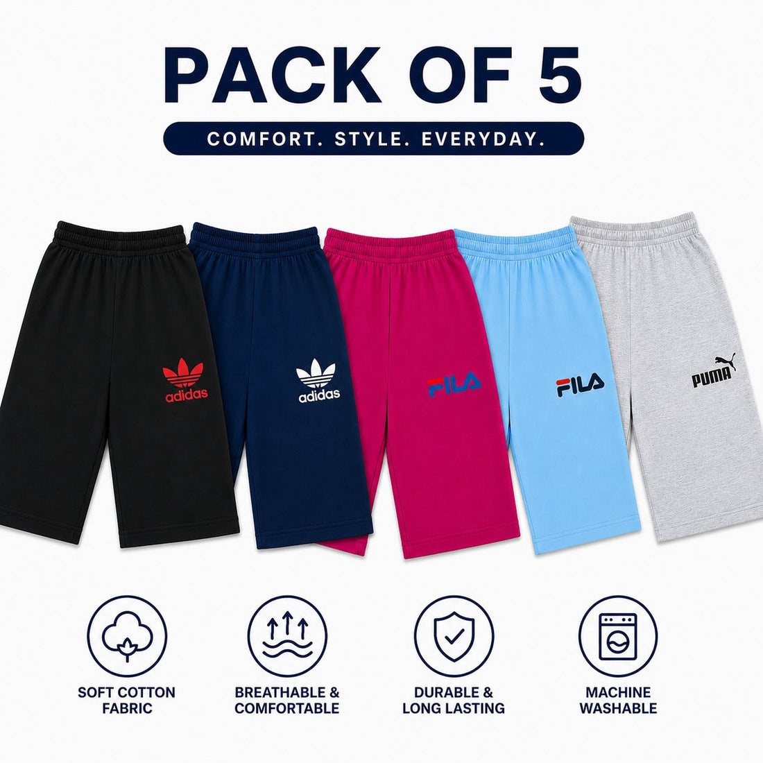 Comfortable boys summer shorts pack for everyday wear