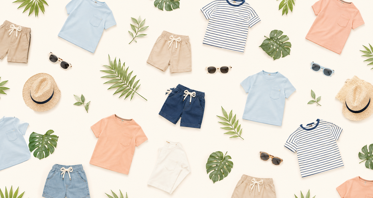 Summer Clearance Sale on kids clothing including T-shirts, shorts, trousers and summer outfits