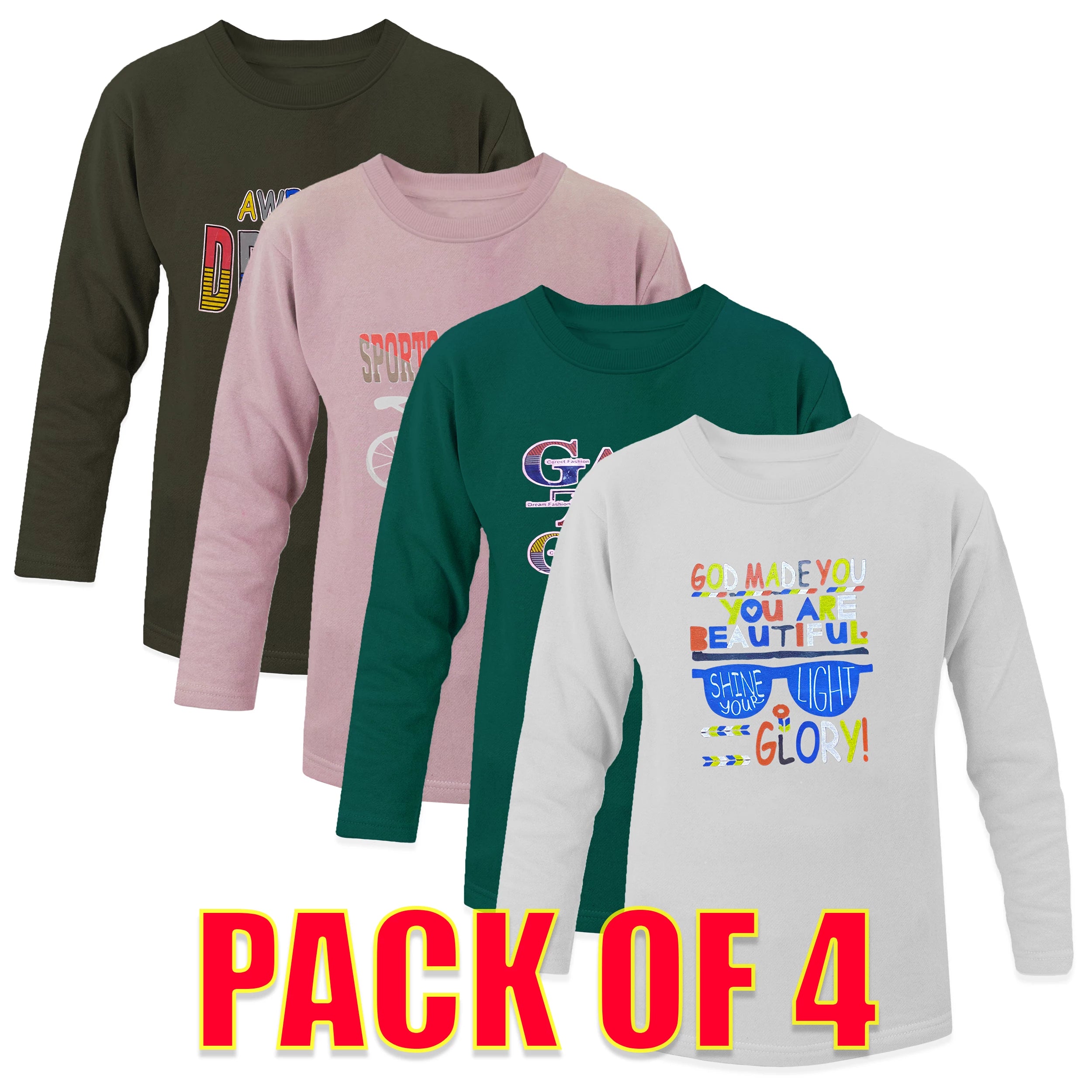 Winter Fleece Shirts – Pack of 4 with Assorted Colors & Designs