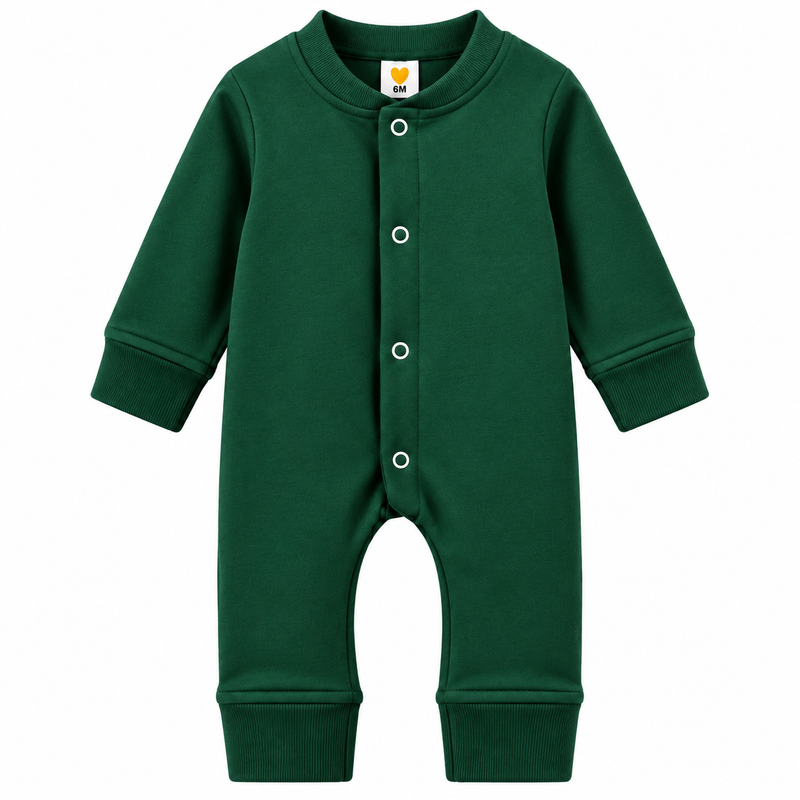 Baby Boys Winter Romper Green Full Sleeve Fleece Romper
