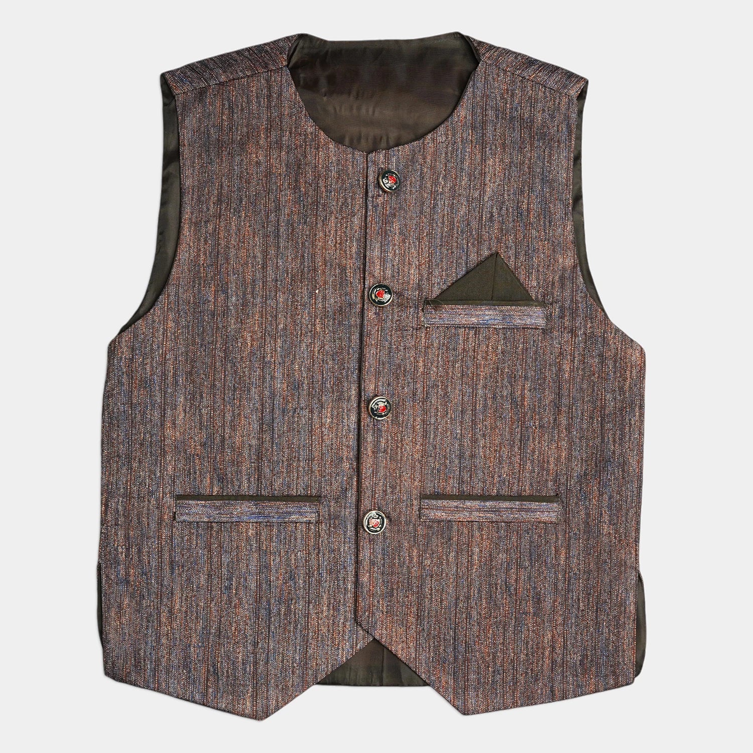 Kids 3-Piece Kurta Pajama Waistcoat Set - Brown Plain