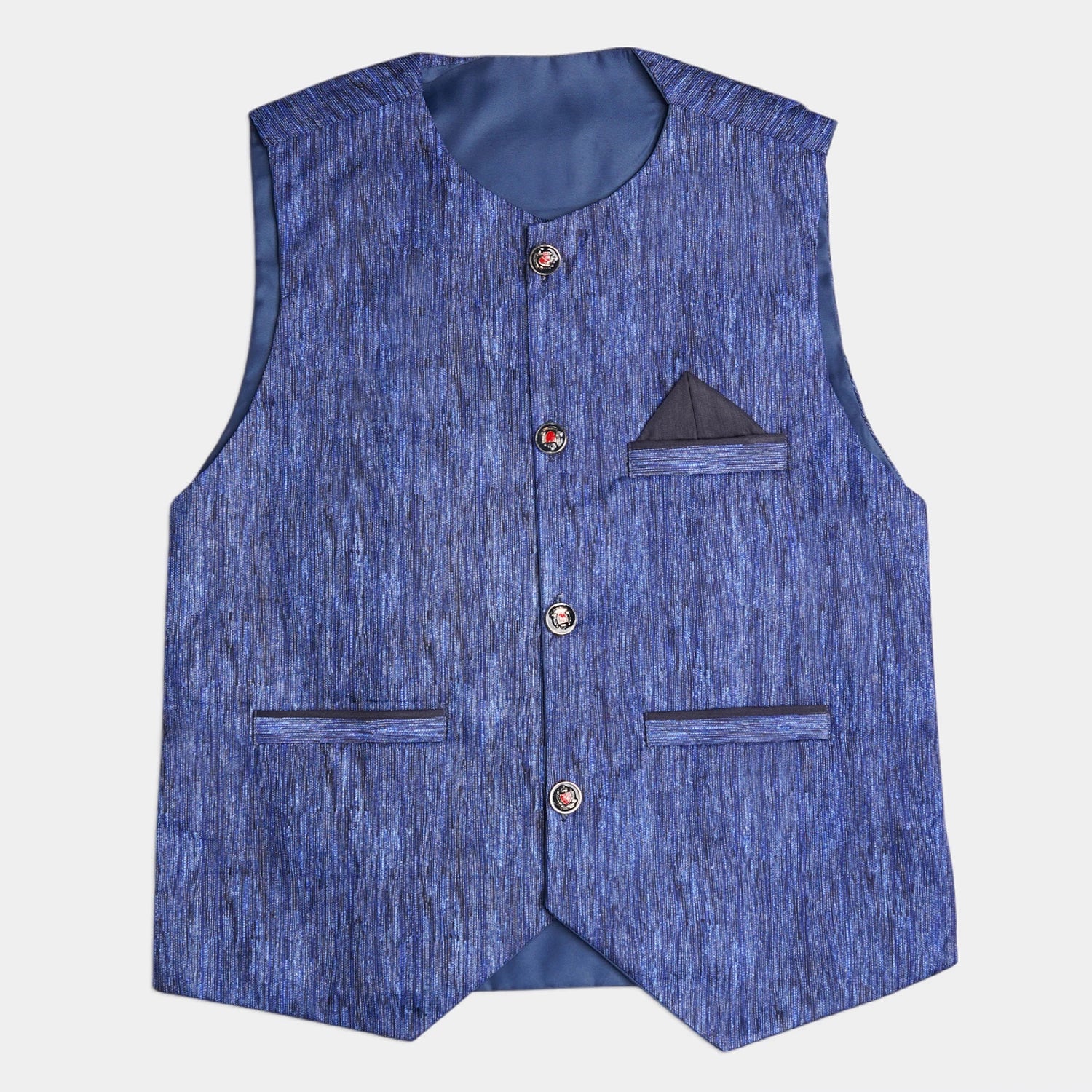 Kids 3-Piece Kurta Pajama Waistcoat Set - Blue Plain
