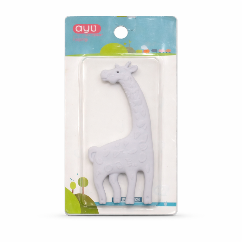 Little Minors baby silicone teether in giraffe shape, soft chew toy designed for newborns and early teething comfort.