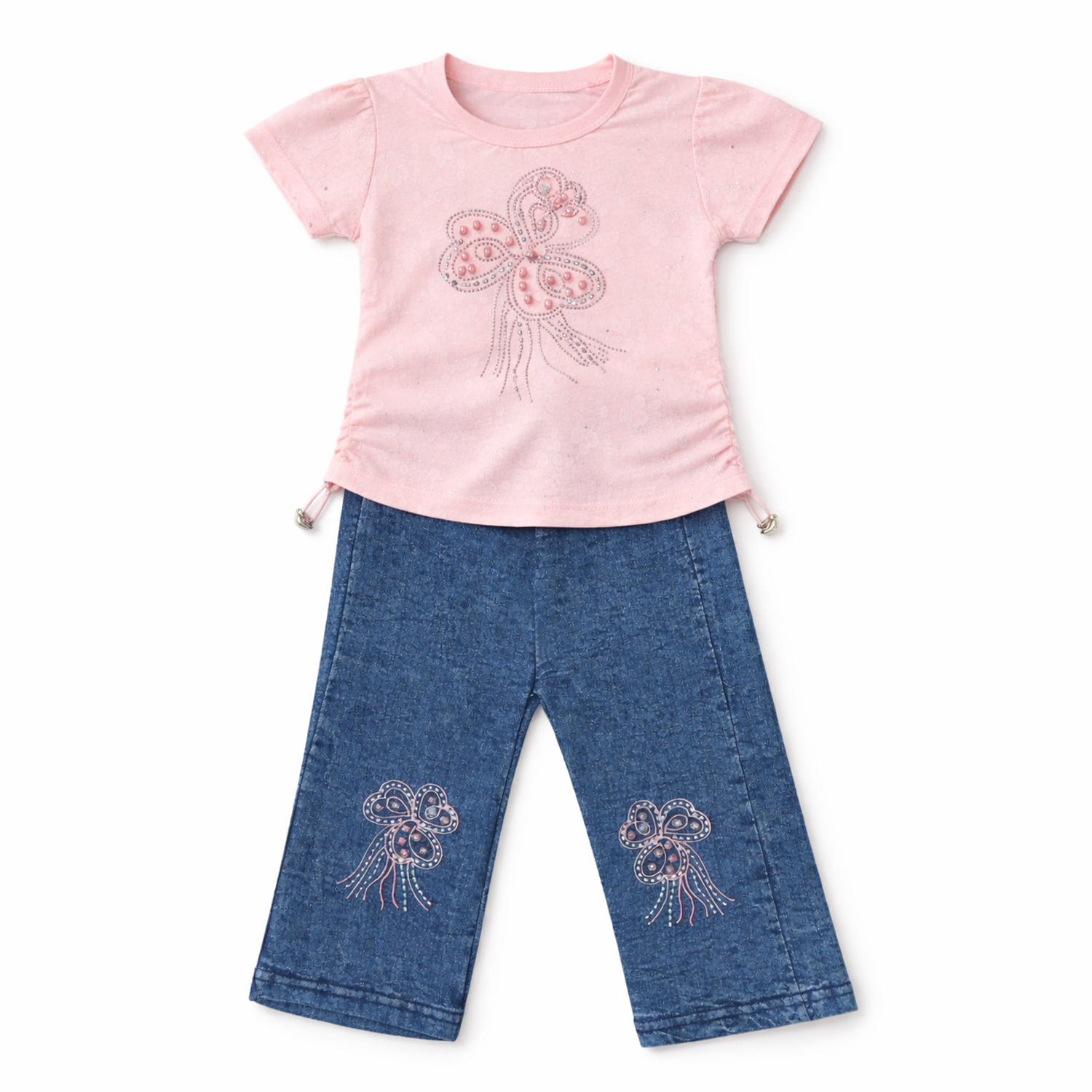 Baby Girl Butterfly Pink Top & Denim Pants Set – 2 Piece Outfit