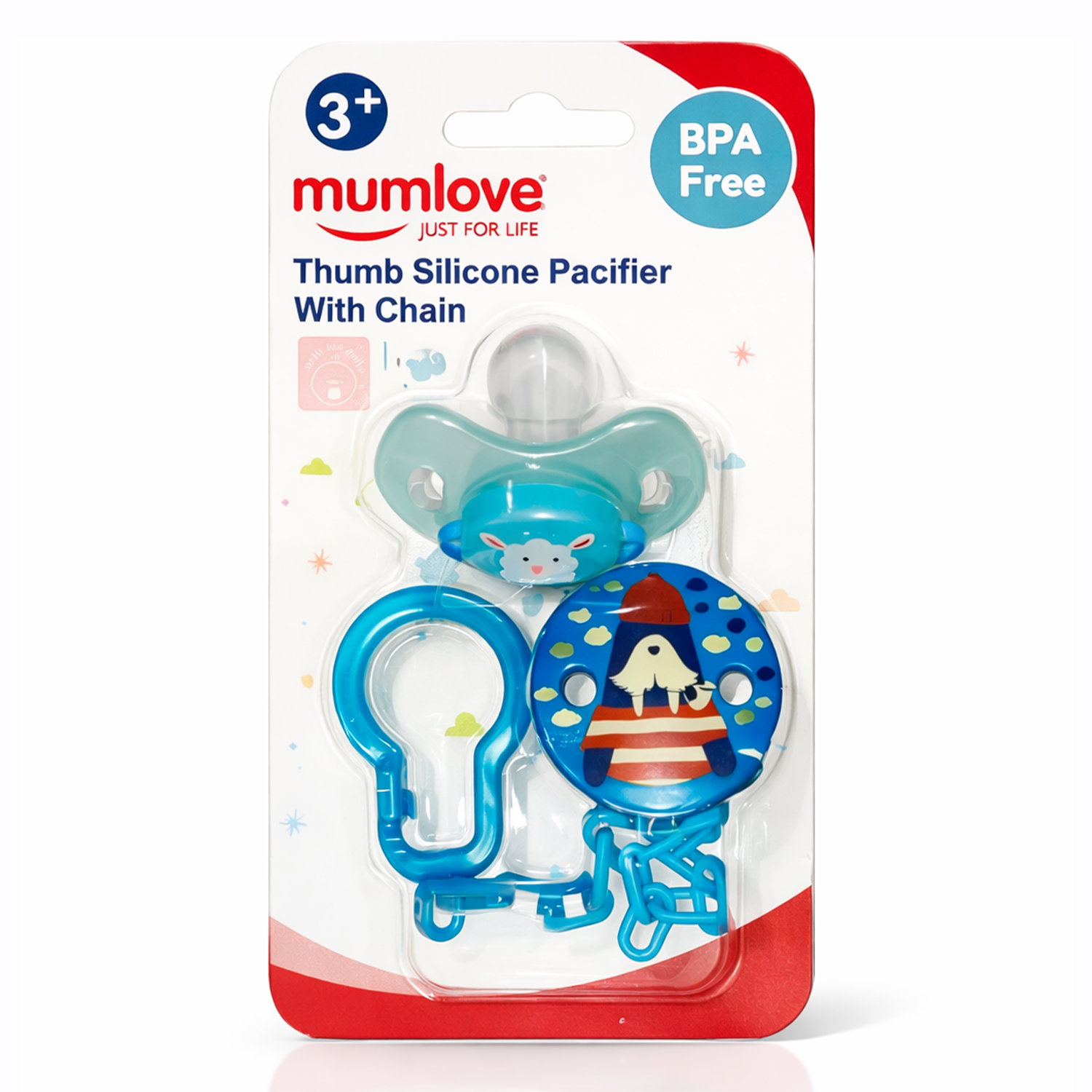 Baby silicone pacifier with chain by Little Minors, BPA free soother suitable for newborns 3+ months, soft and safe for infants. - hover image
