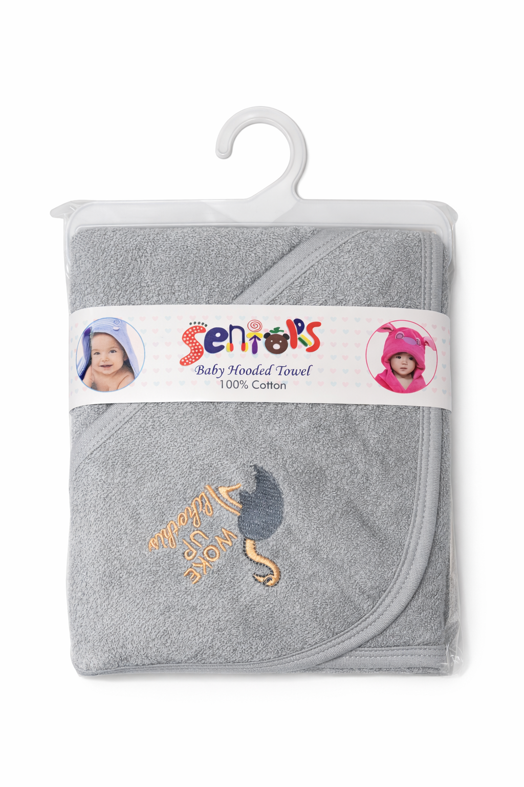 Soft white baby hooded towel from Little Minors, made of 100% cotton with a cozy hood for newborn bath time. - hover image