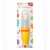 Little Minors baby silicone rice feeding bottle with soft spoon, BPA-free, anti-spill design for infants 0 months and older.