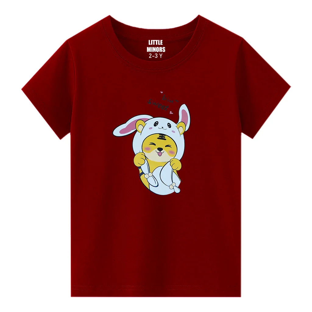 Kids Jersey Cotton Sticker T-Shirt - Red