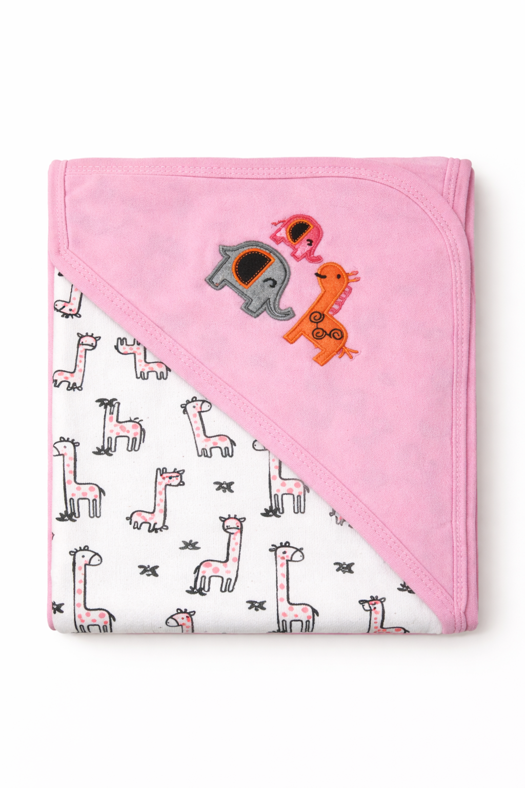 Baby hooded towel by Little Minors featuring soft cotton fabric with adorable animal embroidery for gentle drying.