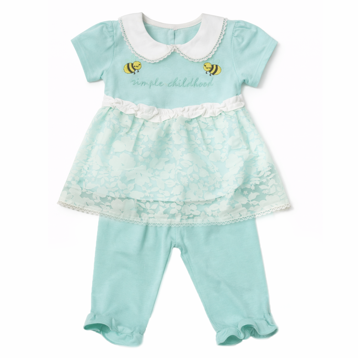 Baby Girl Pink Bee Collar Dress Set – 2 Piece Top & Leggings Outfit
