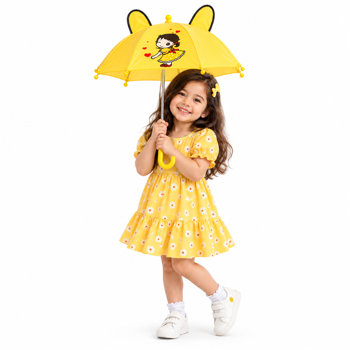 Kids Yellow Cute Character Umbrella for Boys & Girls - hover image