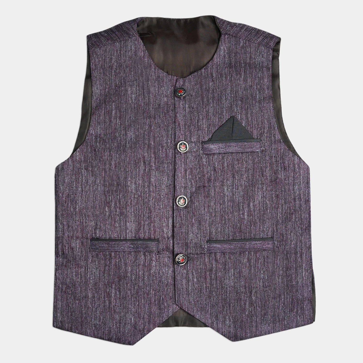 Kids 3-Piece Kurta Pajama Waistcoat Set - Gray Plain