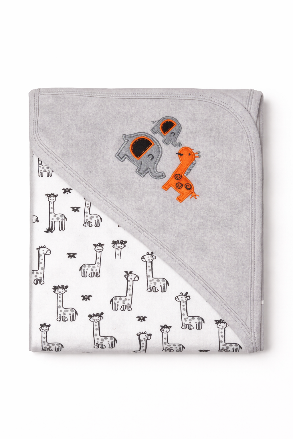 Soft cotton baby hooded towel with animal embroidery, featuring a cute hood and cozy wrap for infants from Little Minors. - hover image