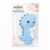 Little Minors baby silicone tractor teether, soft chew toy for newborns, with colorful tractor shape and textured surface.