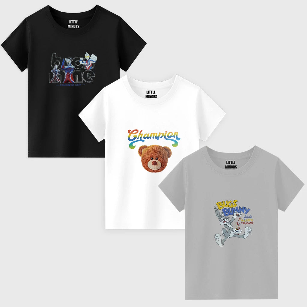 Boys Jersey Cotton Sticker T-Shirt -  Pack Of 3