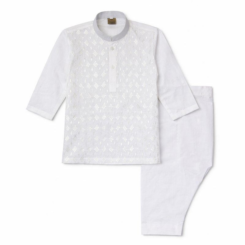 Little Minors boys embroidered kurta and shalwar set, traditional kids' Eid and wedding wear with intricate embroidery.