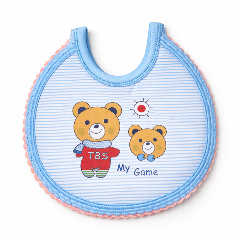 Little Minors baby cotton bib with soft, absorbent fabric and colorful pattern, ideal for feeding and drool protection.