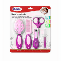 Little Minors 5-in-1 baby grooming kit with brush, comb, scissors, and nail tools for newborn care.