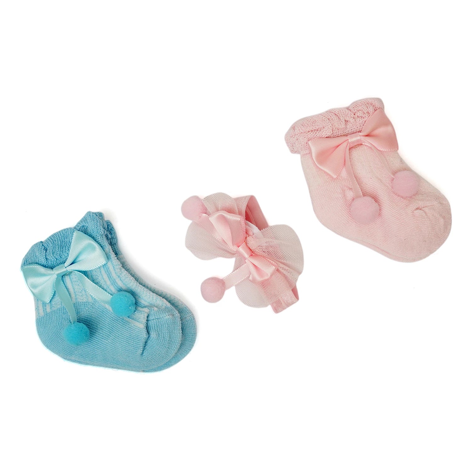 Baby Socks Pack of 3 with Matching Headband