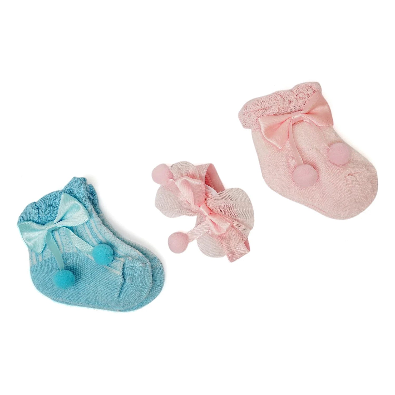 Baby Socks Pack of 3 with Matching Headband
