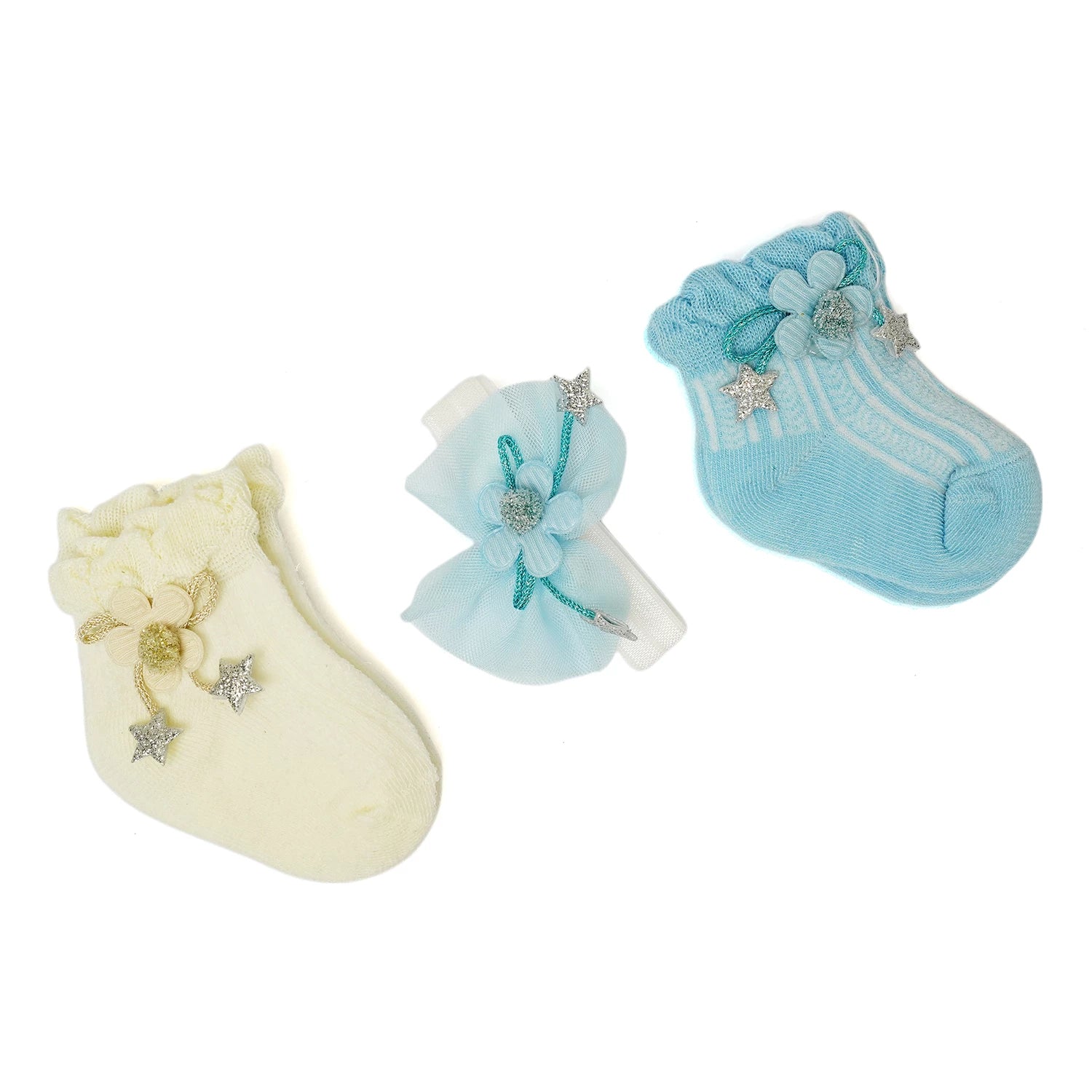 Baby Socks Pack of 3 with Matching Headband