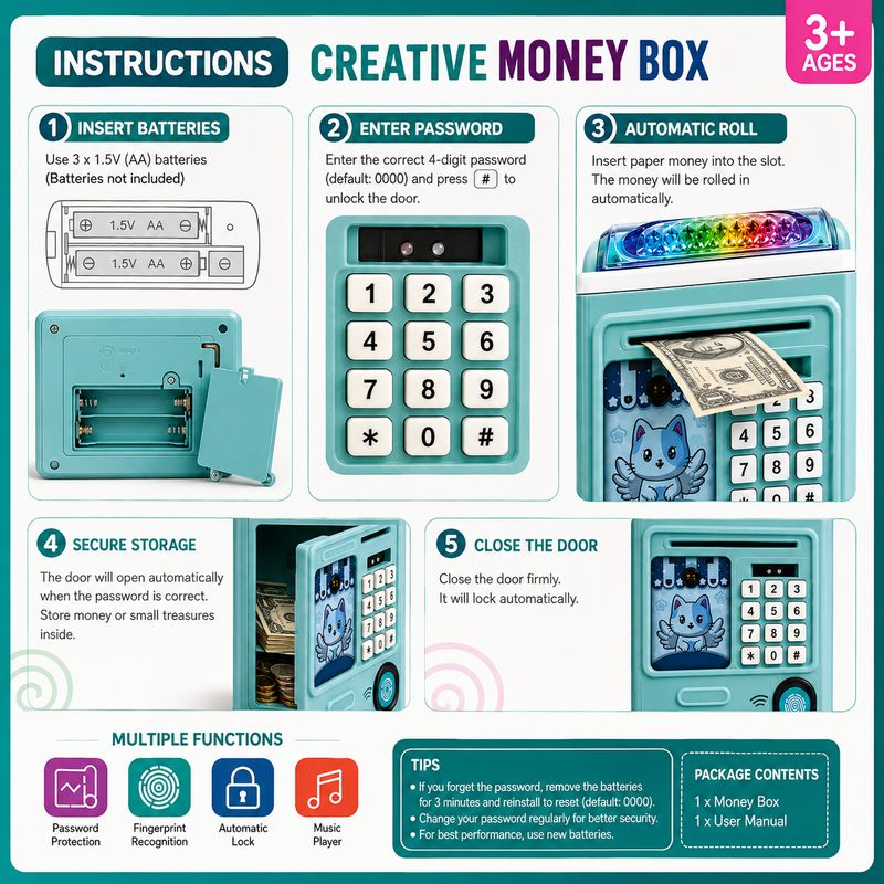 Creative Money Box for Kids – Electronic Piggy Bank with Fingerprint & Password