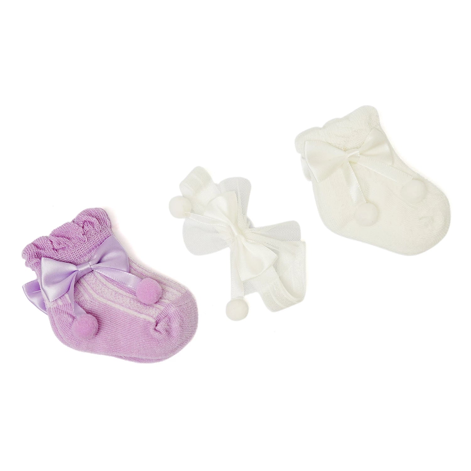 Baby Socks Pack of 3 with Matching Headband