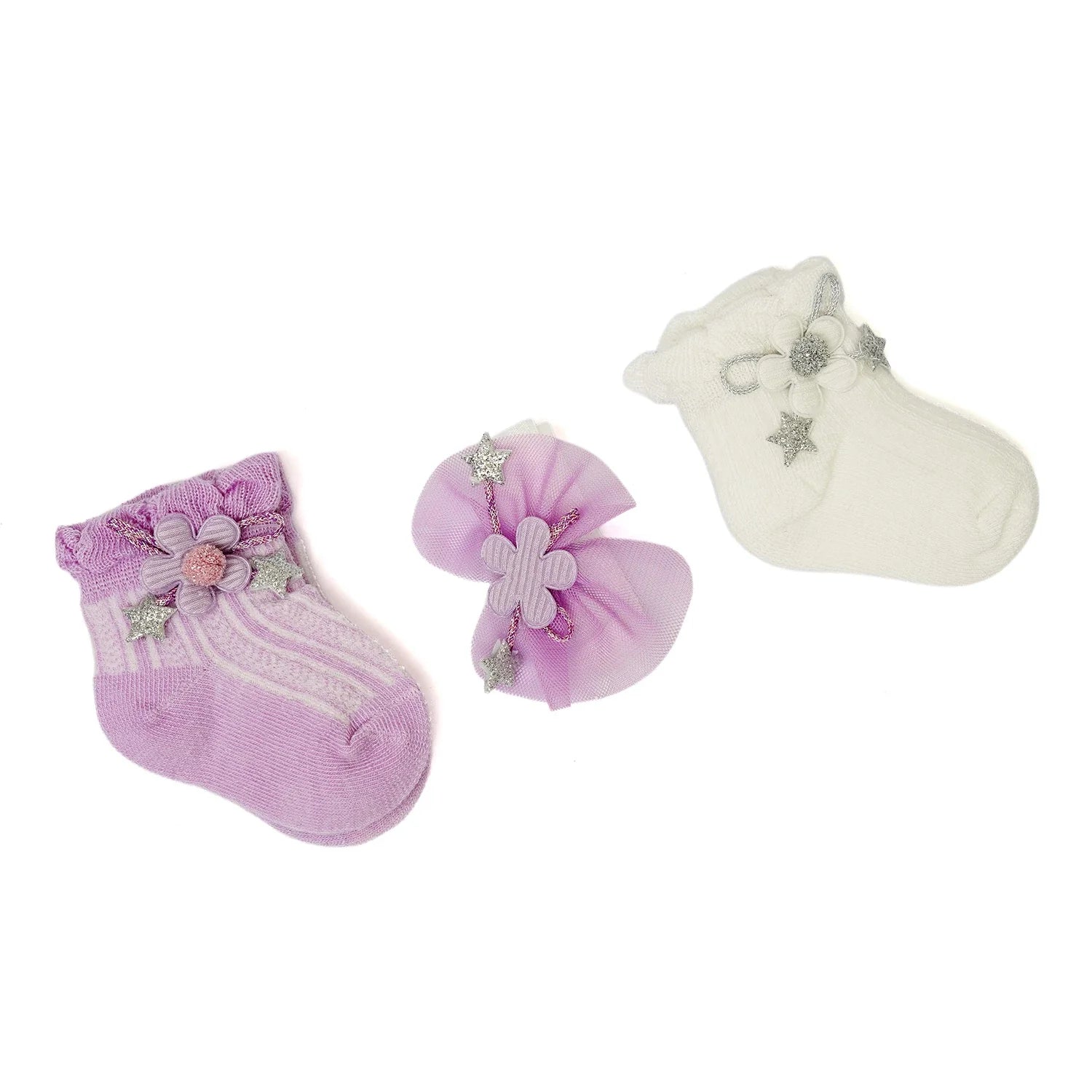 Baby Socks Pack of 3 with Matching Headband