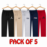 Pack of 5 boys' trousers for kids aged 2 to 13 from Little Minors, showing various casual and sporty styles in different colors.