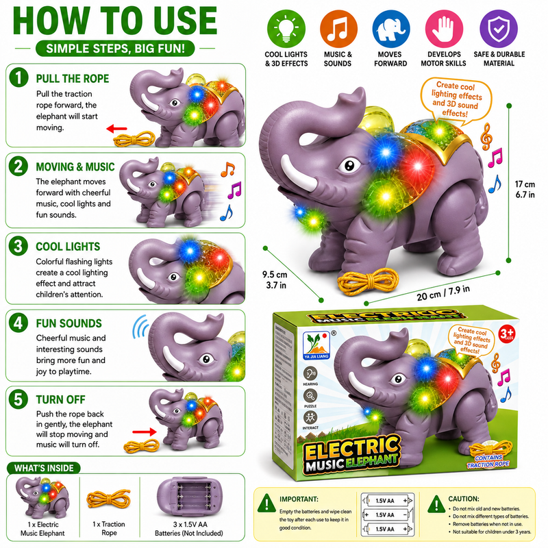 Electric Music Elephant Toy – Interactive Musical Elephant with Lights