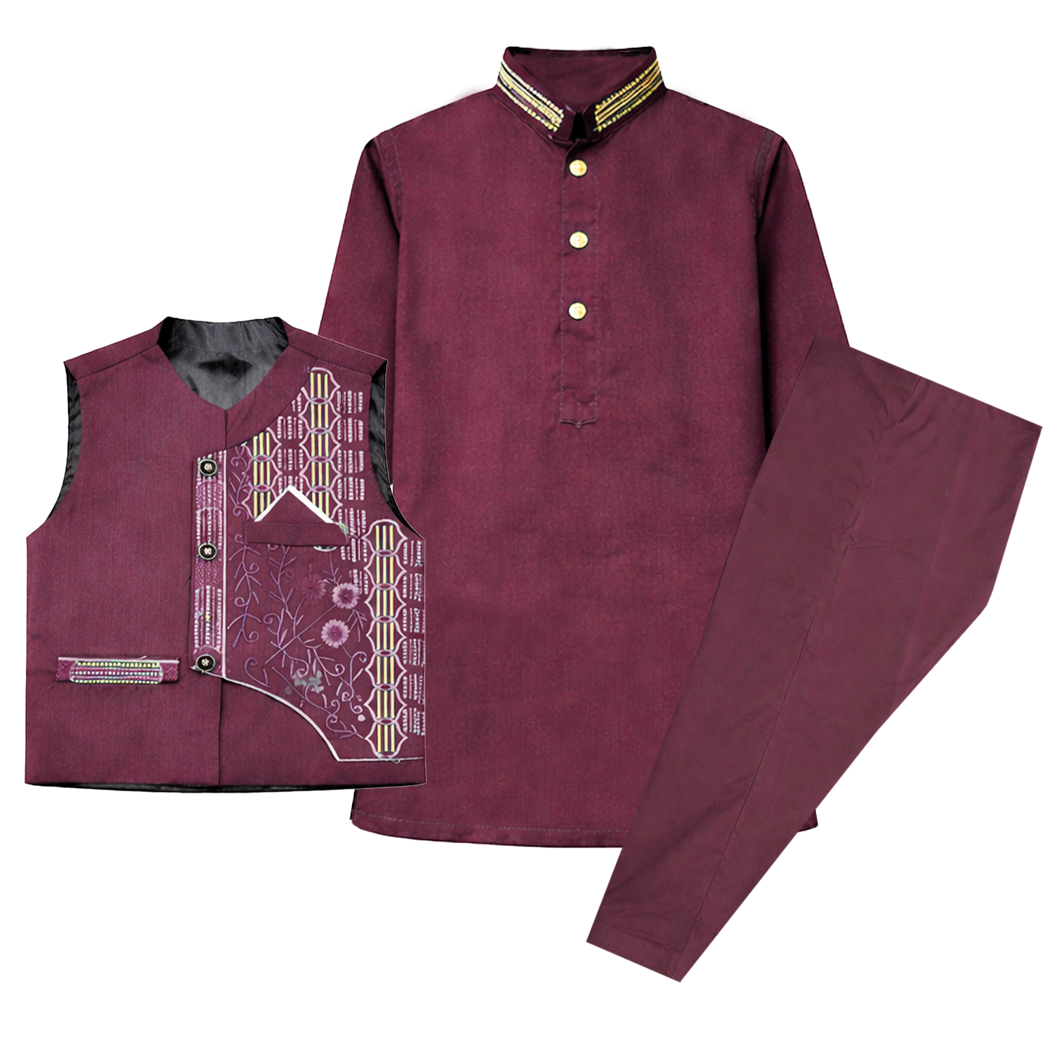 Kids Kurta Pajama with Embroidered Waistcoat – Wedding & Festive Suit for Boys
