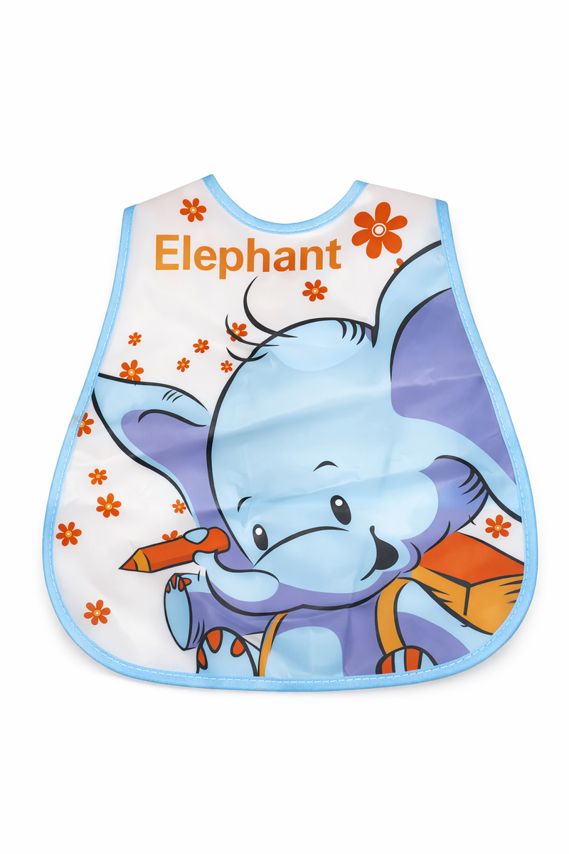Waterproof baby bibs from Little Minors with cartoon print, washable feeding apron for babies and toddlers, featuring colorful fun designs.