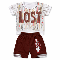 Little Minors boys summer co-ord set with printed t-shirt and black shorts, perfect for warm weather and casual wear.