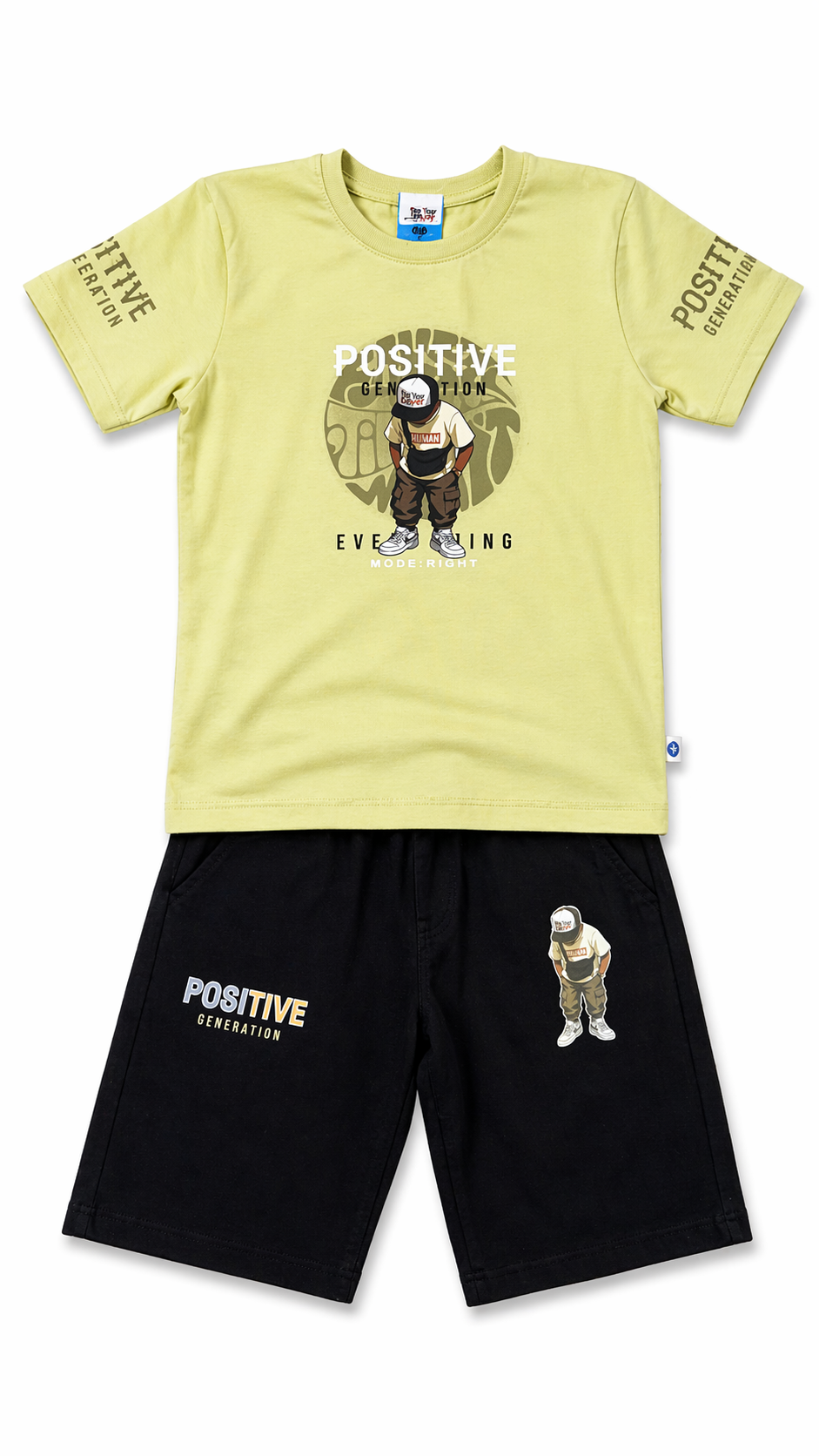 Little Minors boys' positive generation graphic T-shirt and shorts set, trendy cotton summer outfit for ages 2 to 4. - hover image