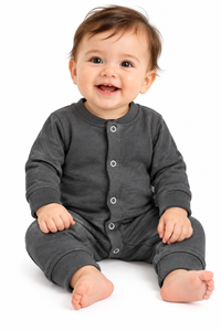 Baby Boys Winter Romper Charcol Full Sleeve Fleece Romper