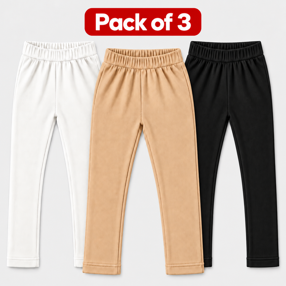 Pack of 3 Kids Ribbed Tights Black Skin White Soft & Stretchy Trousers