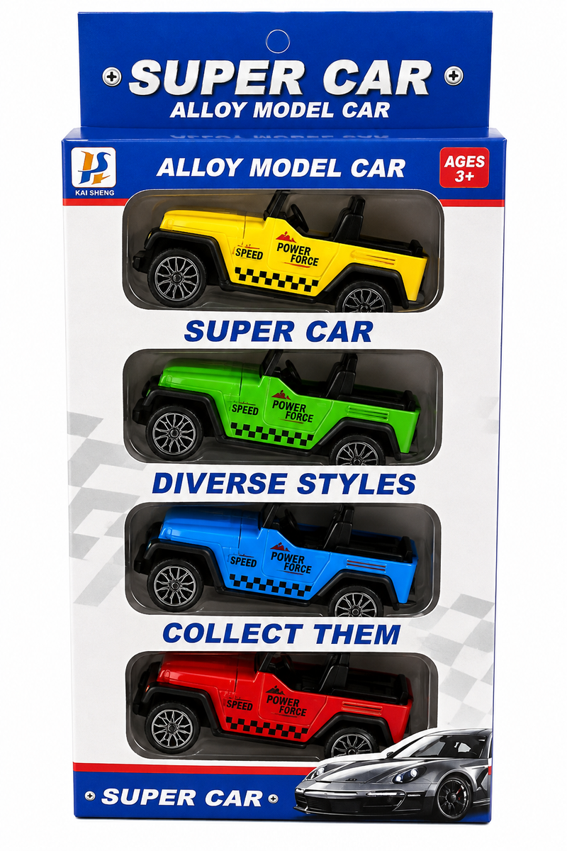 Super Car Alloy Model Car Set – 4-Piece Pull Back Toy Cars for Kids