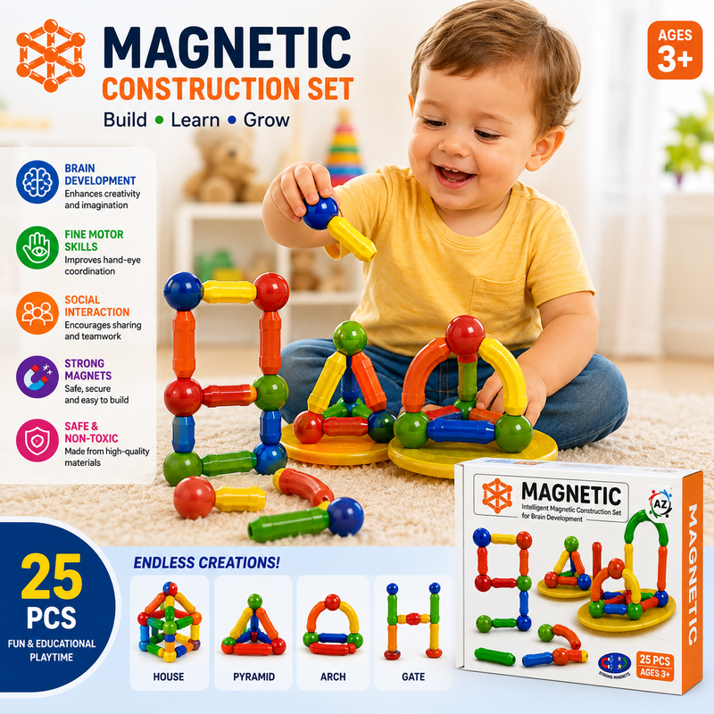 Magnetic Construction Set 25 Pieces – Educational Magnetic Building Toy