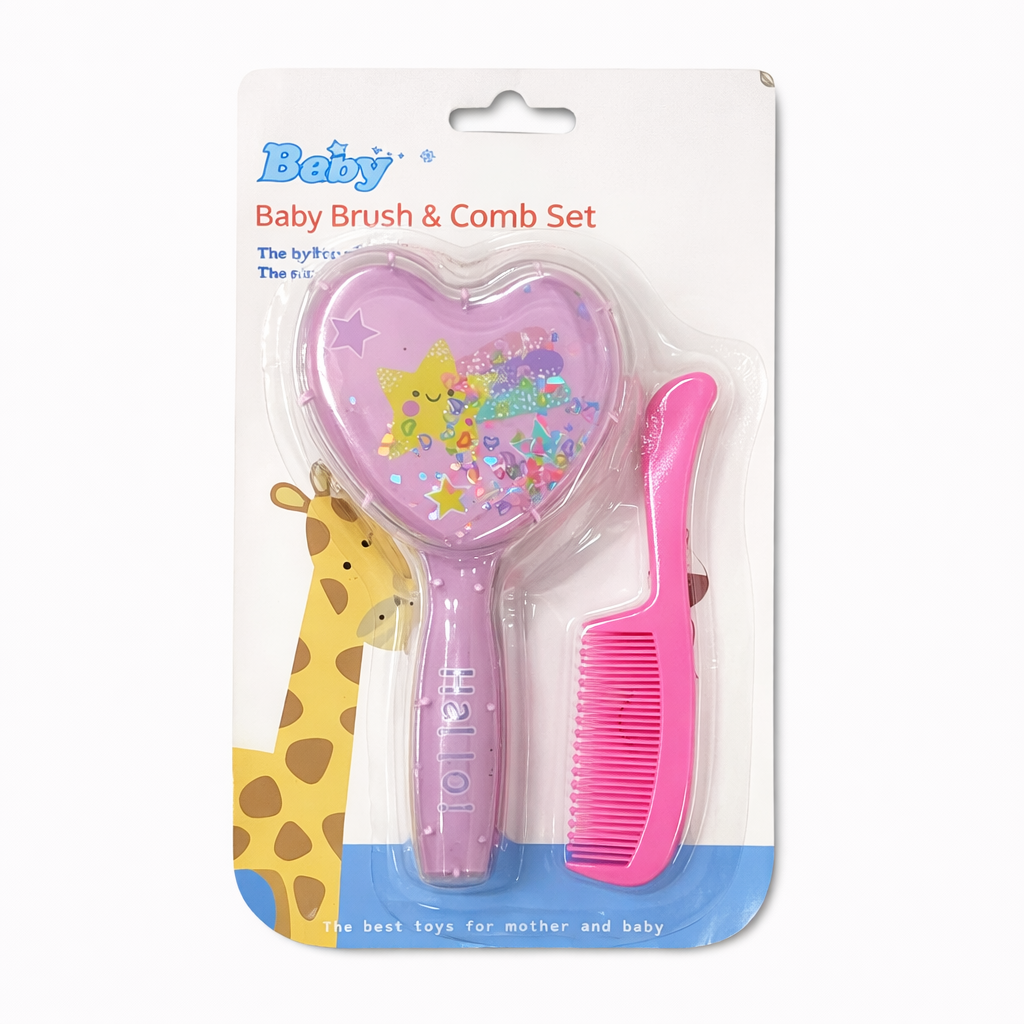 Baby Hair Brush & Comb Set | Soft Bristle Newborn Grooming Kit (2 Pcs)