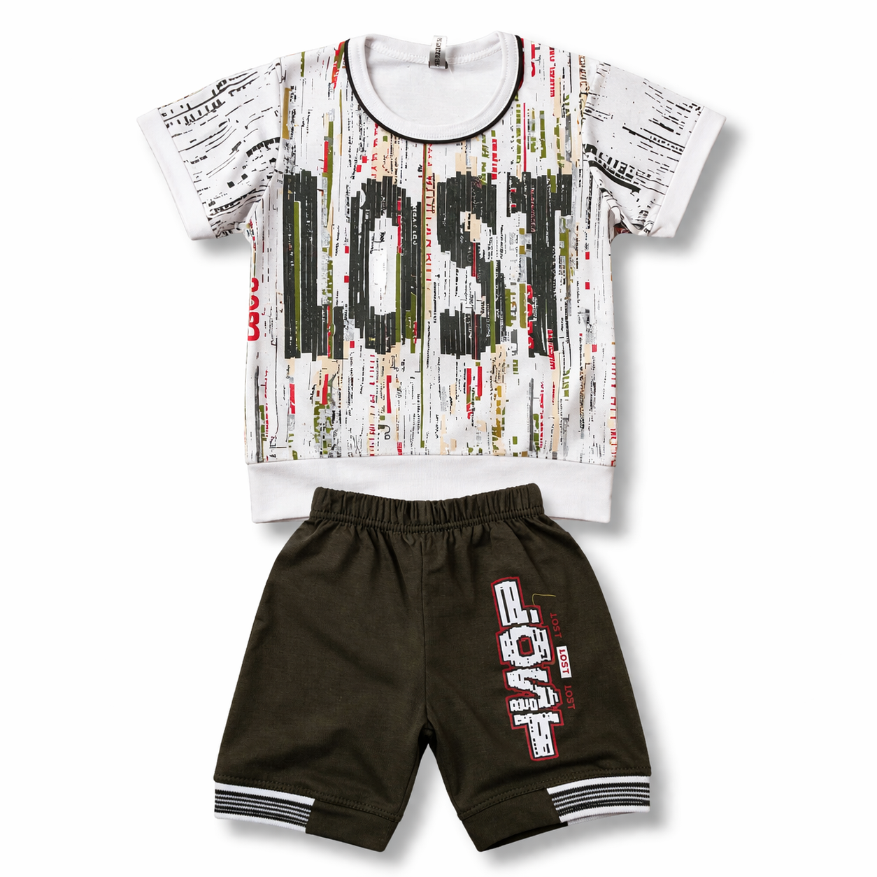 Boys Summer Co-ord Set – Printed T-Shirt & Black Shorts Outfit - hover image